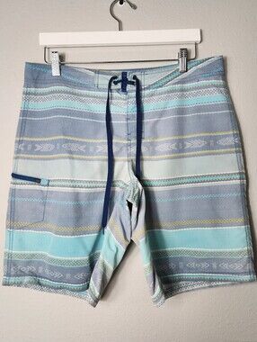 Toad&Co Mens |32| Blue Patterned Cetacean Trunk Board 9.5" Short